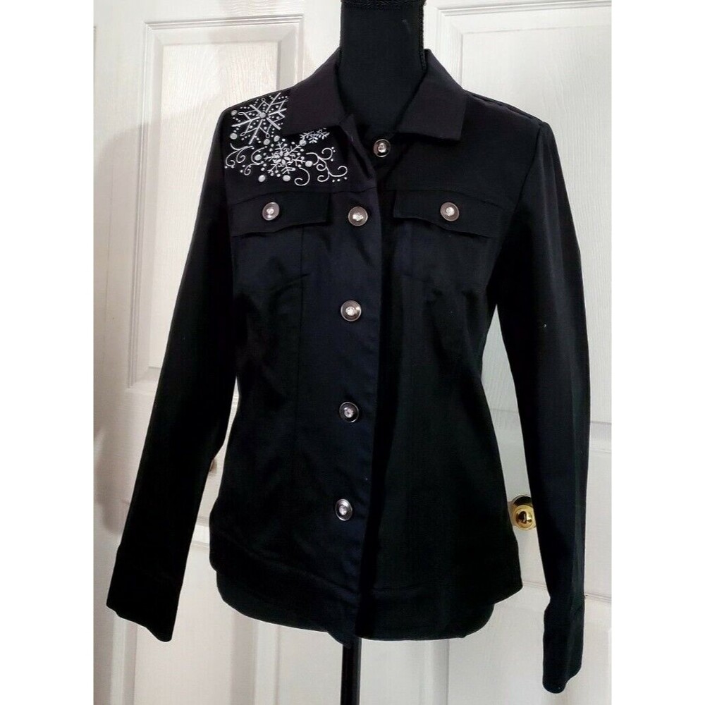 Christopher Banks Black  Embroidered  Beaded Jean Jacket Womens Sz S Blazer NWOT